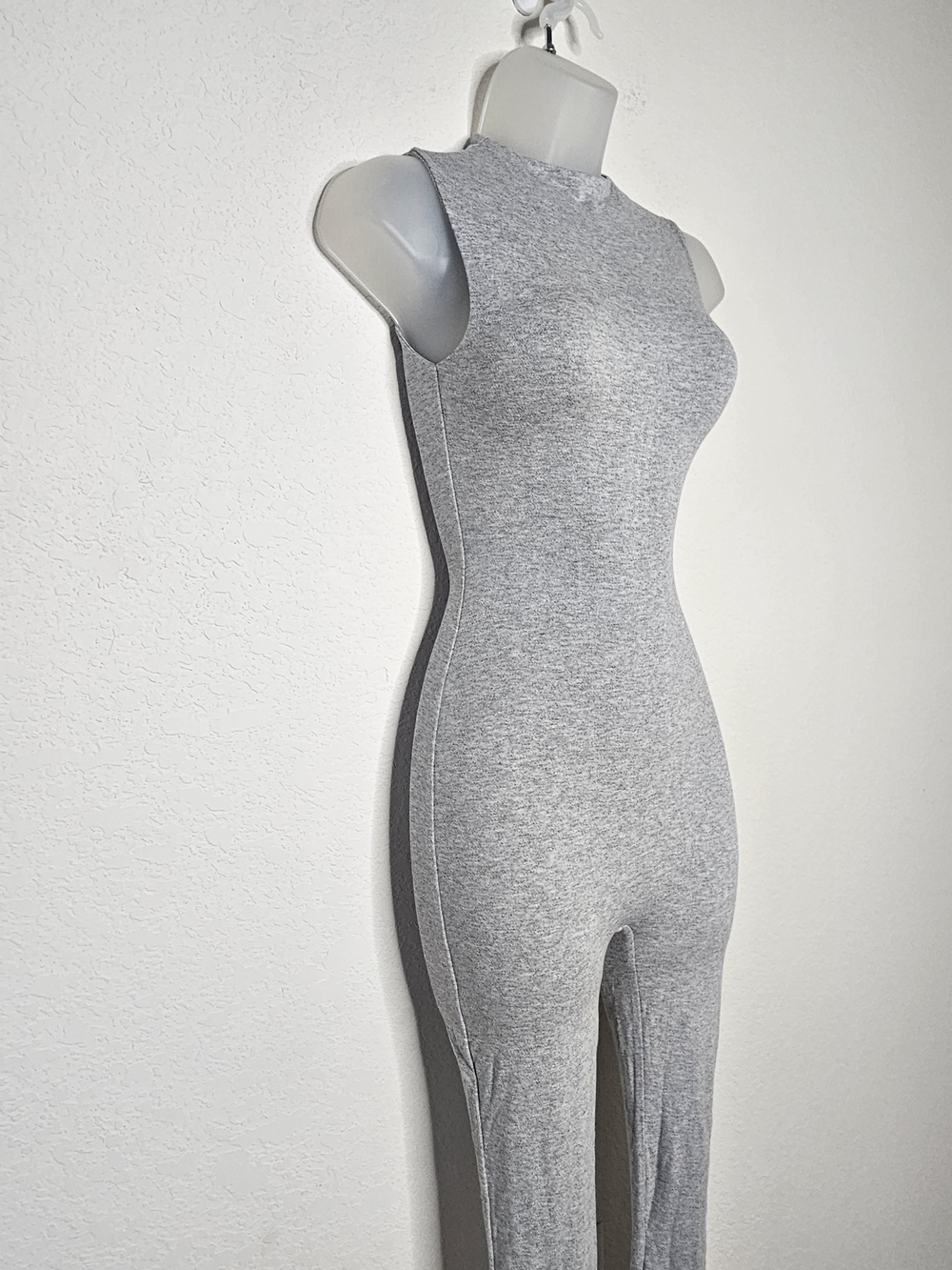 NWT Naked Wardrobe Heather Grey Sleeveless Jumpsuit Mock Neck Bodycon XS - Picture 3 of 10
